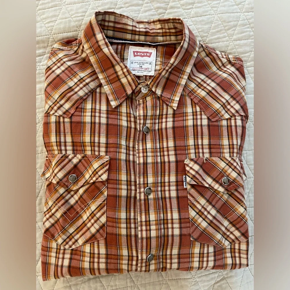 Levi's Vintage Snap Front Patch Pocket Western‎ Cut Chores Shirt Size M